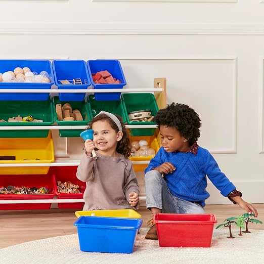 ECR4Kids 4-Tier Organizer with 16 Bins, Toy Storage, Natural/Primary | Durable plastic bins, MDF panels, steel frame, GREENGUARD Gold Certified, 60 lb capacity, anti-tip kit, playroom/classroom - Image 2