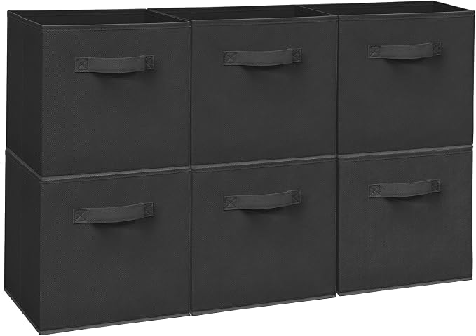 Easi Storage Cubes, 11 Inch Storage Bins, Set of 6, Foldable Fabric Cube Storage Organizer With Handles, Closet Cube Storage Bins, Collapsible Cubby Storage Organizer for Shelves,Offices, Black by Unknown