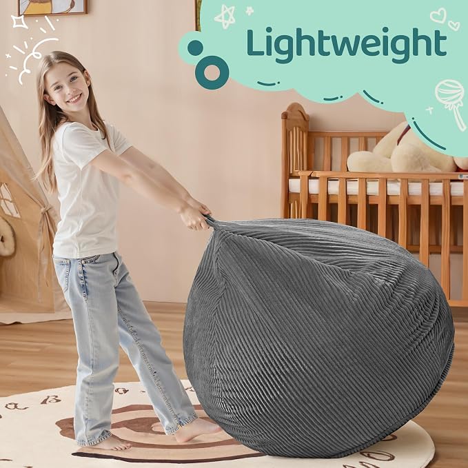 2.5FT Bean Bag Chair,Teardrop Bean Bags with Memory Foam Filled | Beanbag Chairs with Handle,Teardrop Bean Bag Sofa with Corduroy Machine Washable Cover for Living Room,Bedroom-Grey - Image 4
