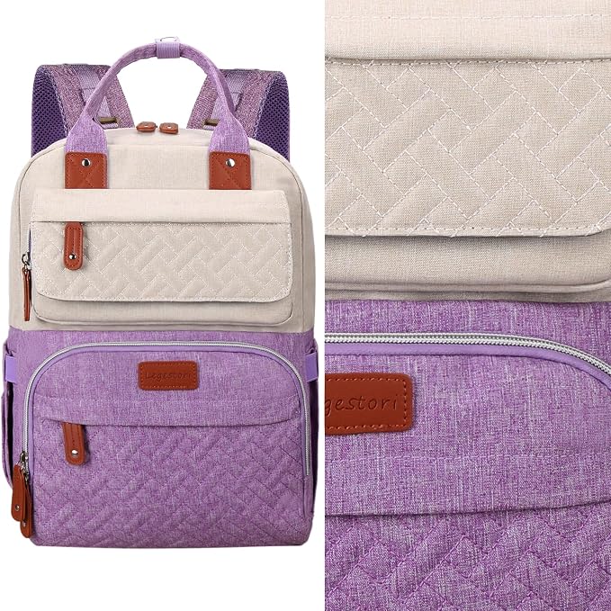 Diaper Bag Backpack, Large Unisex Baby Bags for Boys Girls, Purple Baby Nappy Diaper Bag, Multipurpose Travel Back Pack for Moms Dads with Insulated Pockets and Stroller Straps - Image 8