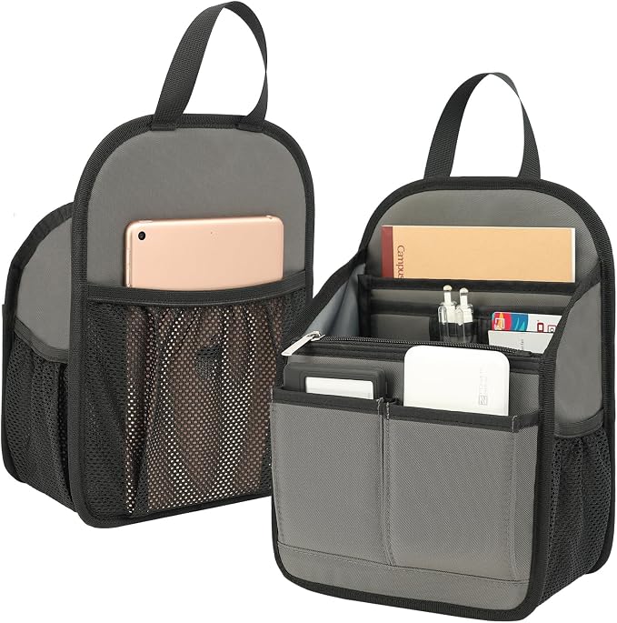 Mini Premium Rugged Backpack Purse Organizer Insert for Women Fashion Small Backpack-19 Pockets,Padded Water-repellent Nylon-Gray by DELTAMANN