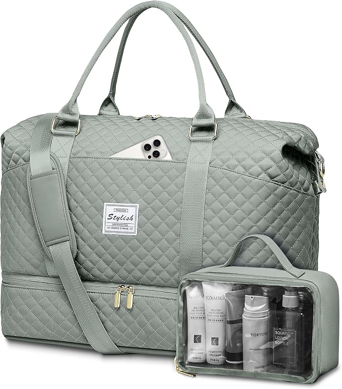 Weekender Bags for Women Duffle Bag - Travel Duffel Bag with Shoe Compartmen Carry on Overnight Bag with Toiletry Bag Gym Tote Bag with Wet Pocket Hospital Bags for Labor and Delivery Green by FIUAIE