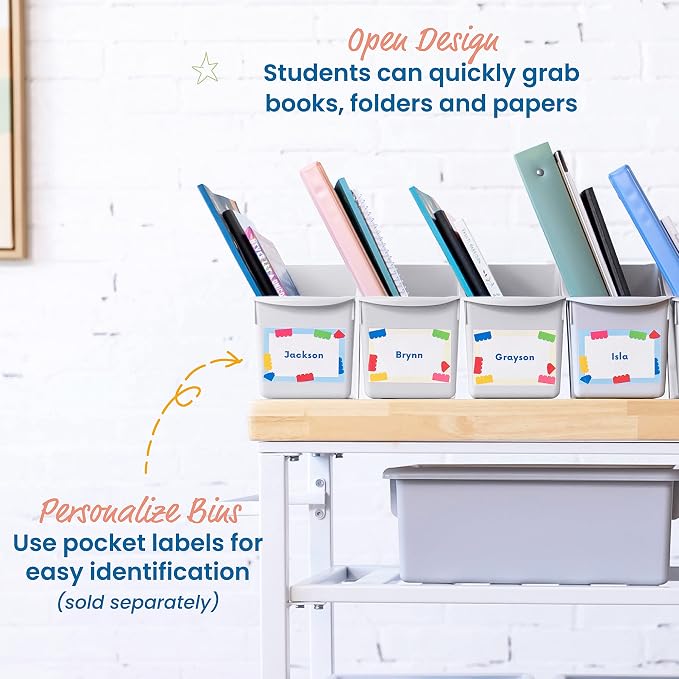 ECR4Kids Linking Plastic Storage Book Bin, Multipurpose Organization, Light Grey, 10-Piece | Durable plastic with built-in handles, interlocking, nestable, ideal for books, magazines, and files in a classroom or office - Image 5