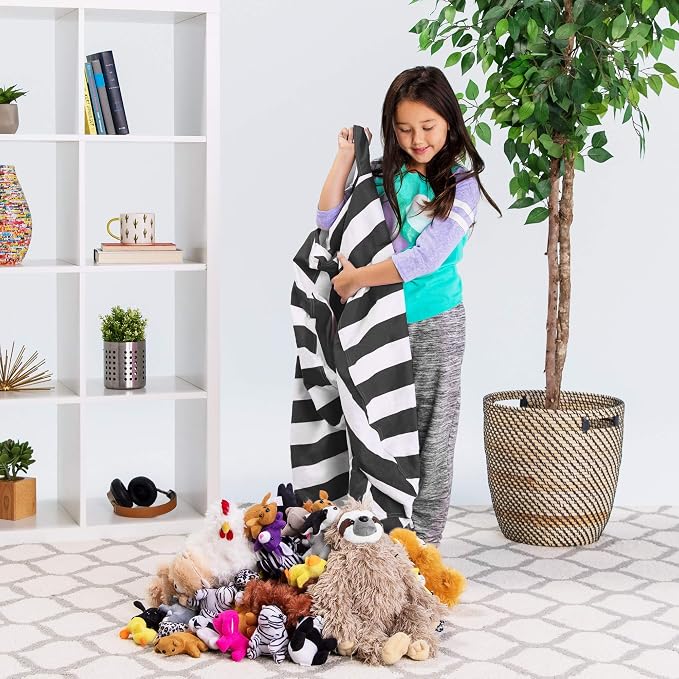 Posh Stuffable Kids Stuffed Animal Storage Bean Bag Chair Cover - Childrens Toy Organizer, Large 38" - Canvas Stripes Gray and White - Image 5