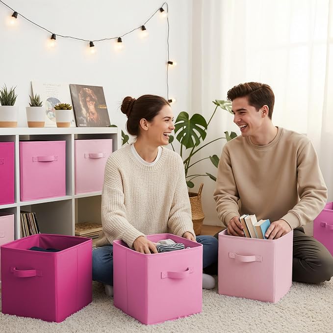 GRANNY SAYS 11 Inch Fabric Cube Storage Bins, Pink Gradient, 8-Pack | Collapsible Storage Cubes with Thickened Base Plate, Sturdy Handles, Decorative Baskets for Shelves, Closet - Image 2