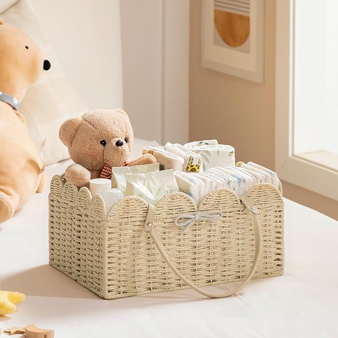 HBlife Large Baby Diaper Caddy, Paper Rope Storage Baskets Nursery Bin with Removable Divider, Portable Car Organizer for Diapers, Baby Shower Gifts, Newborn Essentials Must Haves - Image 2