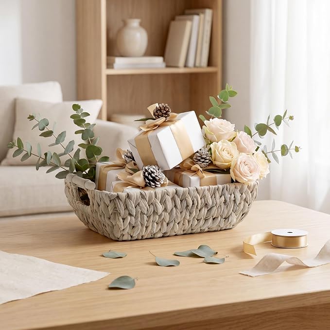 StorageWorks Wicker Baskets for Storage, Storage Baskets for Decor | Wicker Storage Baskets for Shelves, Baskets with Wooden Handles, 2-Pack Gifts Basket for Home Decor, Hand-Woven Basket - Image 8