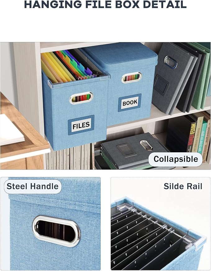Portable Document Organizer with Lid, Hanging Storage Box with Mesh Pocket for Letter Files, Smooth Sliding Rail - Sky-blue (1 PCS) - Image 5