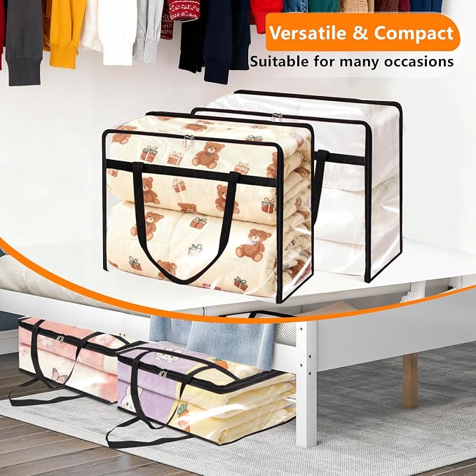 4 Pack Clear Clothes Storage Bags, 40L Vinyl Blanket Storage Containers with Heavy Duty Zipper, Foldable Moving Bags, Closet Organizers for Bedding, Clothing, Comforters, Linens, Duvet - Image 5