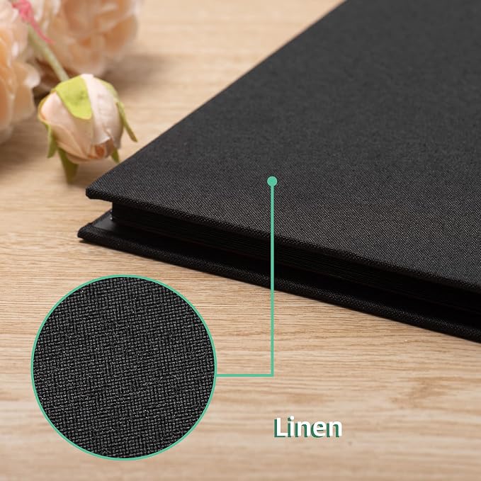 Photo Album Self Adhesive Scrapbook 3x5 4x6 5x7 6x8 Magnetic Album DIY Scrap Book 11x10.6 Inch 40 Black Sticky Pages Linen Cover DIY Photo Album(Black) - Image 4