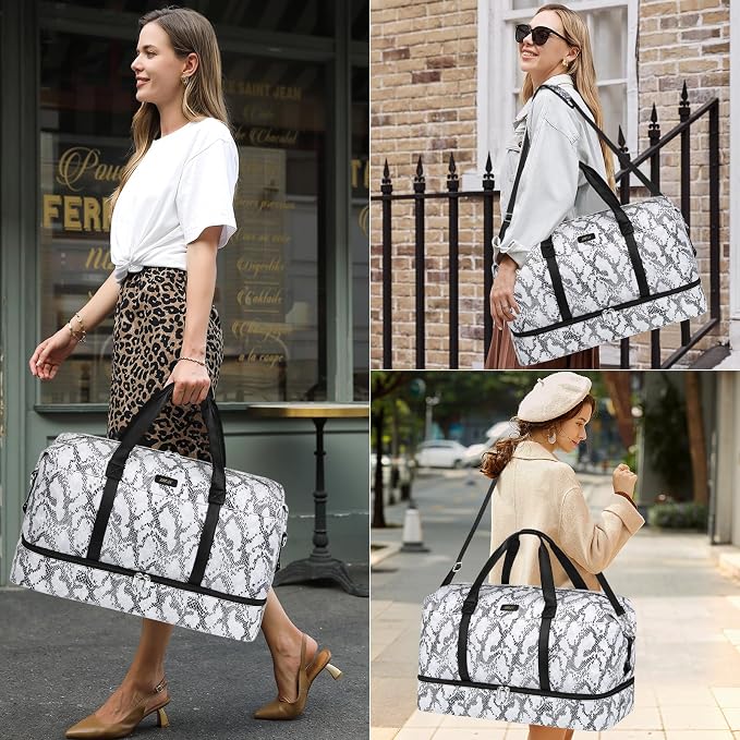Weekender Bags for Women, 21" Travel Duffle Bag with Shoe Compartment | 3PCS Carry On Overnight Large Duffel Bag with Crossbody Bag and Toiletry Bag for Weekend Travel Gym Hospital Business Trip - Image 2