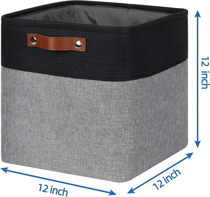 Temary Storage Baskets 12x12 Fabric Cube Storage Bins, 4 Pack Large Baskets with Handles, Baskets for Organizing Towels, Blankets, Collapsible Storage Basket (Black&Gray) - Image 2