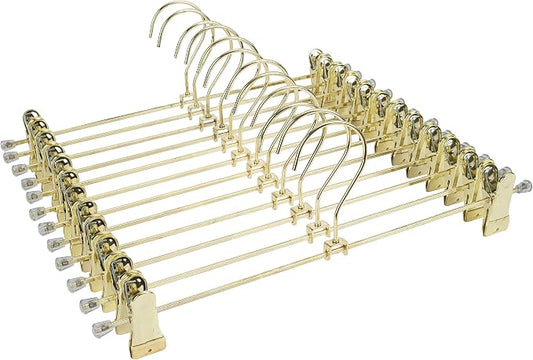 13.8" Gold Metal Pants Trousers Hangers, 60-Pack, Skirts Adjustable Clips Bottom Organization Display Clothes Hanger Display Storage (60 Pack) by Koobay