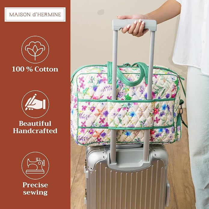 Maison d' Hermine Weekender Bags for Women Cotton Quilted Duffel Overnight Luggage Weekend Bag for Men Gym Gifts Travel | Overnight Luggage Weekend Bag for Men Gym Sports Gifts Duffle bag Business Travellers Trip Spring Summer - Image 3