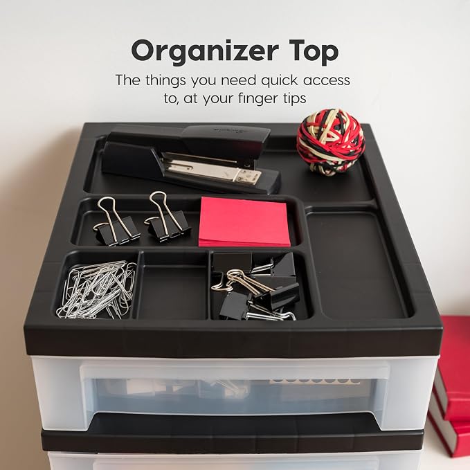 IRIS USA 10-Drawer Rolling Storage Cart, Black/Clear | Keep classroom supplies, teacher essentials, craft materials, and learning tools organized with easy-access drawers. - Image 7