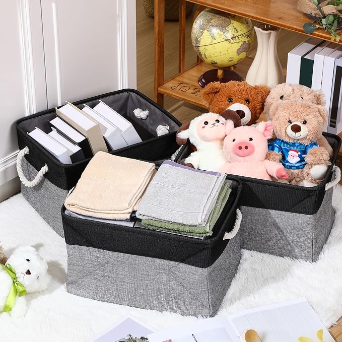 FoldTier 10 Pack Large Collapsible Fabric Storage Baskets with Handles Decorative Storage Bins for Organizing Shelves Toys Clothes(Black & Gray,16 x 12 x 10 Inches) - Image 5