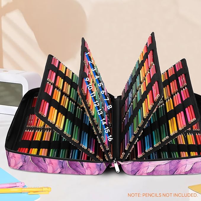 JAKAGO 480 Slots Colored Pencil Case Extra Large Capacity Pen Holder for Artist Painter Zipper Organizer Bag for Marker Highlighter Storage Case for Office Sketch Travel Supplies (Marble Purple) - Image 3