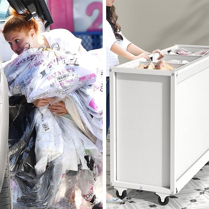Laundry Hamper Laundry Basket with 3 Section Pull-Out Rolling Bags, Laundry Sorter for Organization and Storage with 2 Pull-Out Drawers for Laundry Room (White, 32.68'' x 31.81'' x 12.6'') - Image 4