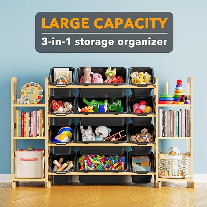 SpaceAid Toy Storage Organizer with 6 Shelves and 12 Bins, Toy Organizers Storage Bookshelf, Kids Bin Shelf Toys Box Bookcase for Bedroom Playroom Organization Room Decor, True Black - Image 3
