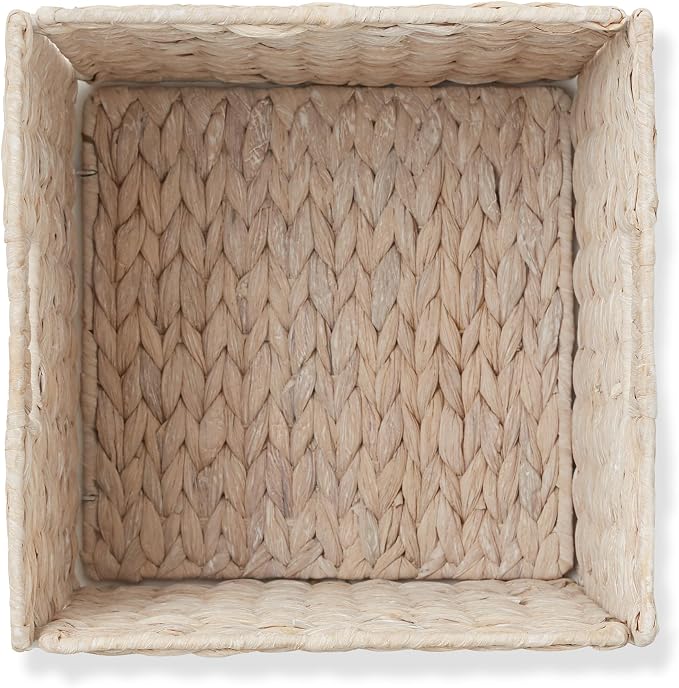 Casafield 10.5" x 10.5" Hyacinth Storage Baskets, Whitewash - Set of 2 Storage Organizers, Woven Wicker Cubes for Bathroom, Bedroom, Laundry, Shelves - Image 6