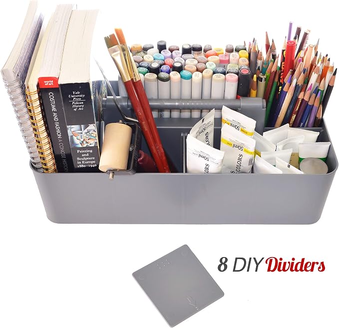 -Bulk Large Portable Caddy DIY Dividers, 8 Compartments, School Office,Portable Basket with Handle Storage Organizer Modern Made in USA (10 PACK, Orion Gray) - Image 6