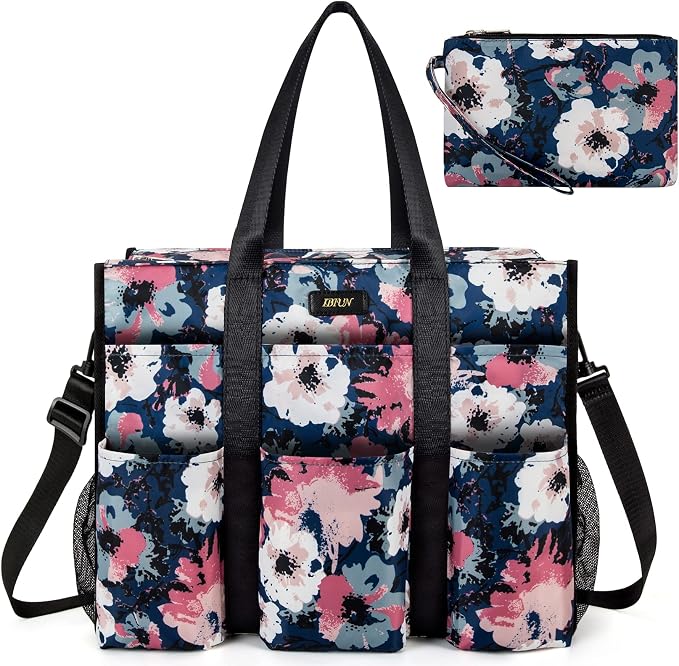 IBFUN Utility Tote Bag with 24 Pockets, Large Teacher Travel Tote for Women | Large Work Tote Bag 2pcs with Zipper for Travel Daily School Teacher Nurse, Large Lightweight Laptop Shoulder Bag Handbag by IBFUN
