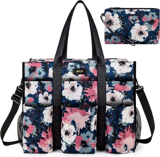 IBFUN Utility Tote Bag with 24 Pockets, Large Teacher Travel Tote for Women | Large Work Tote Bag 2pcs with Zipper for Travel Daily School Teacher Nurse, Large Lightweight Laptop Shoulder Bag Handbag by IBFUN