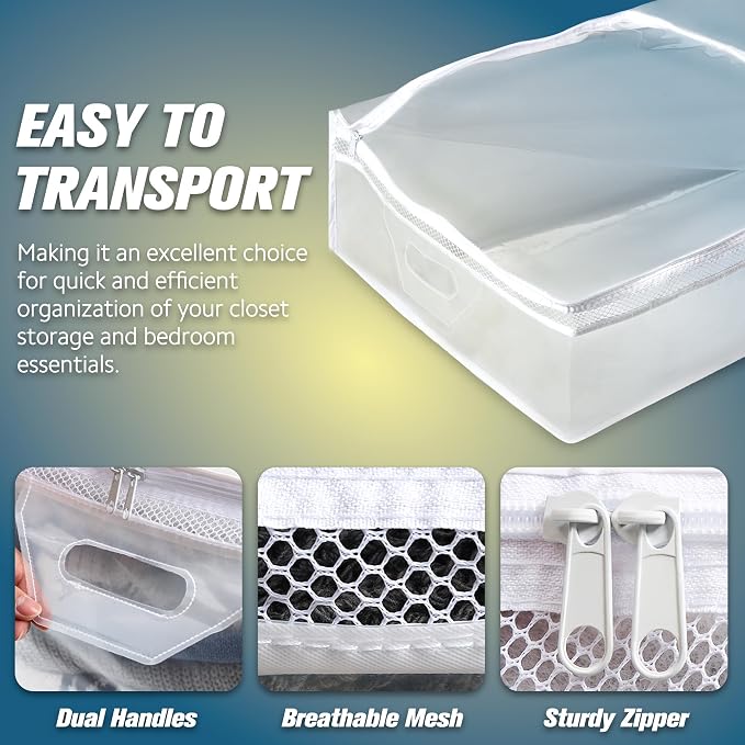 HIBAG 20 Gallon Under Bed Storage Containers, Underbed Clothing Storage Bins, Clear Plastic Organizer with Reinforced Handles, for Clothes Comforters Blankets Towels Pillows Bedding (2 Pack) - Image 6