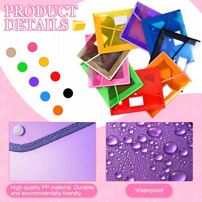 Epakh 27 Pack Plastic Expanding File Folders Expandable File Folder with Snap Closure for Document Transparent Waterproof Document Organizer Holder for School Office Home (Bright Color) - Image 5