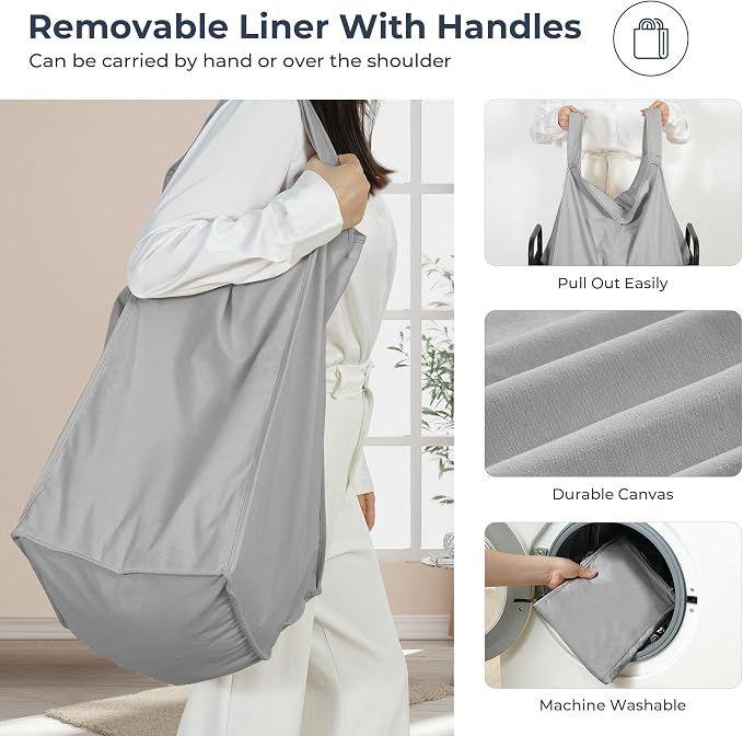 STO STO Laundry Hamper 3 Section, 120L Rolling Laundry Sorter Cart with Removable and Washable Liner Bag, Clothes Hamper with Wheels and Metal Handle for Laundry Room and Bedroom, Gray - Image 4