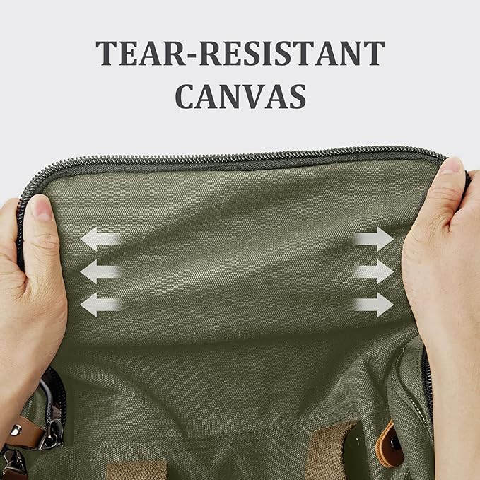 Gonex Canvas Duffle Bag, Expandable 60L Travel Overnight Weekender Bag | for Men, with Shoe Compartment, Multiple Pockets, Tear-Resistant, Durable Zippers, Detachable Strap, Army Green - Image 2
