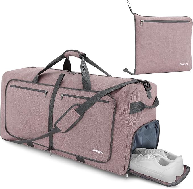 Gonex 100L Foldable Travel Duffle Bag with Shoe Compartment, Lightweight | 210D Nylon, Water-Repellent, Folds Compact, Multiple Pockets, Luggage Sleeve,Family Travel & Camping, Warm Sand - Image 8