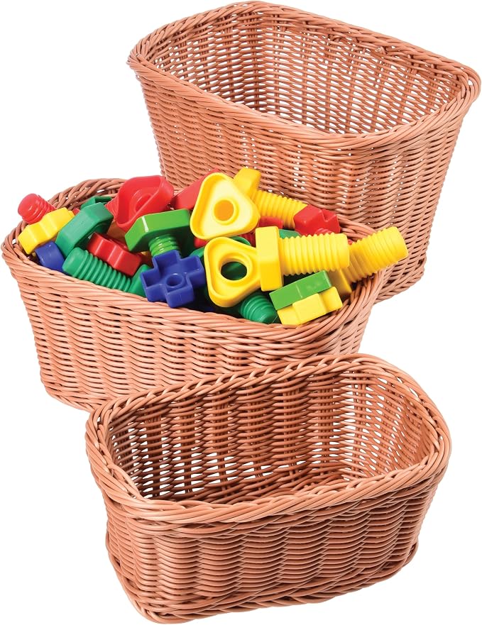 Constructive Playthings Plastic Wicker Woven Storage Baskets, Set of 3 | Nested baskets, Set of 3 for storage, gift baskets or organizing, woven for sturdyiness, washable plastic - Image 4