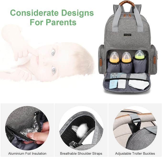 Diaper Bag Backpack with Changing Station, Baby Diaper Organizer Travel Bag | Large Capacity Diaper Bag for Moms Dads - Fold Out Changing Pad, Insulated Pockets, Stroller Straps, Baby Eessentials - Image 4