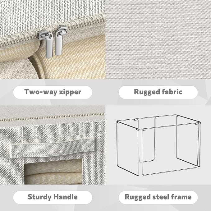 FHSQX 6 Pack Clothes Storage Bins with Metal Frame Foldable Storage Bins for Clothes Linen Fabric Storage Box with Clear Window (Lvory White, 15.7x11.8x11.8inch(36L)) - Image 5