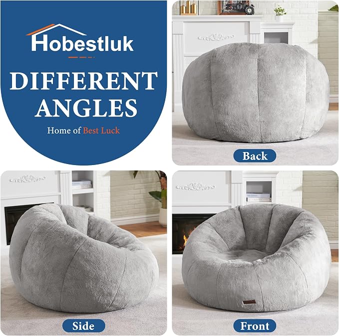 Hobestluk Large Beanbag Chairs for Adults Donut-Shaped Plush Sofa Couch | Grey, Oversized Bean Bag Chair with Faux Fur Cover Foam Filling Cozy Lounger for Bedroom Living Room Reading - Image 7