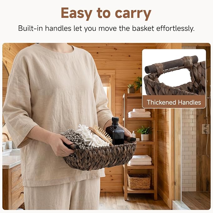 StorageWorks Small Wicker Baskets, Decor Storage Baskets, Water Hyacinth | Wicker Storage Baskets for Shelves, Baskets with Wooden Handles, 2-Pack Gifts Basket for Home Decor, Hand-Woven Basket - Image 3