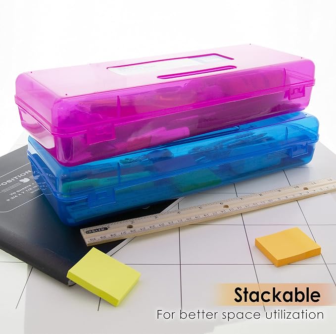 BAZIC PRODUCTS Bright Color Ruler-Length Pencil Box, 4-Set | 13 3/8 x 5 3/8 x 2 1/2 in, snap-latch lid for long supplies - Image 4