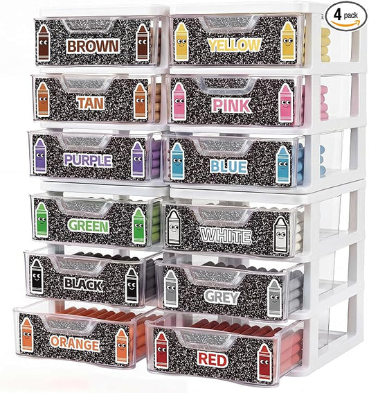 12 Pcs/ 4 Pack Plastic Crayon Organizer for Classroom Back to School | Clear Crayon Storage Boxes for Marker Pen Art Craft Supplies Crayons Holder Drawer for Classroom Office Table with Labels by Wenqik