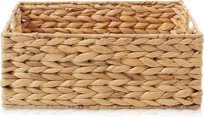 Casafield Set of 2 Water Hyacinth Pantry Baskets, 12-1/2" x 17" x 8", with Chalkboard Labels and Chalk Marker - Natural, Woven Storage Bin Organizers for Kitchen Shelves - Image 4