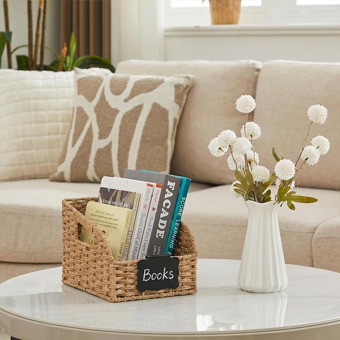 Pantry Organizers, Handwoven Large Wicker Baskets for Shelves & Kitchen, Labeled Storage Baskets for Organizing with Handles - Paper Storage Bins for Shelves, 3 Pack, Natural - Image 6