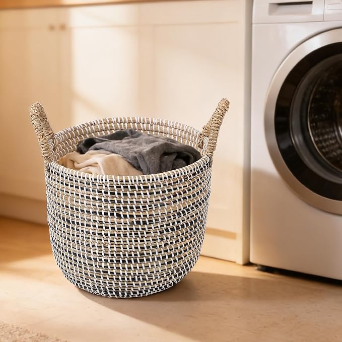 Laundry Basket with Handles - Set of 3 Woven Seagrass Storage Baskets, Large Hamper for Clothes Toys Blankets Dirty Laundry Organizer, Storage Bin for Bedroom, Bathroom - 31.5L, 17.4L, 8.4L - Image 2