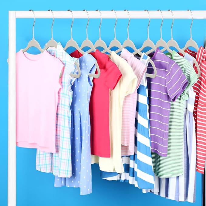 Ivory Velvet Kids Hangers 100 Pack, 10.83" Non-Slip Baby & Toddler Hangers for Clothes, Space-Saving Slim ABS Plastic with 360° Swivel Hook & Notched Shoulders, Up to 10 lb Capacity - Image 6