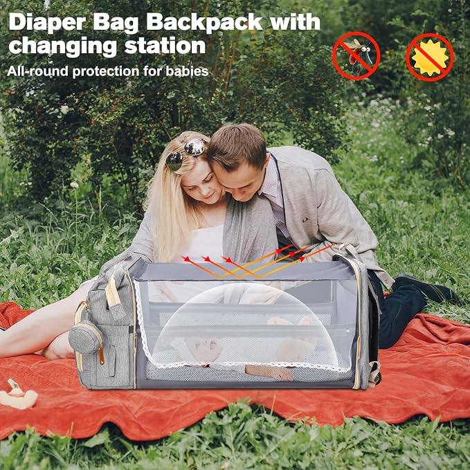 JSTPRO Diaper Bag Backpack with Changing Station, 25L Capacity, Grey - Image 4