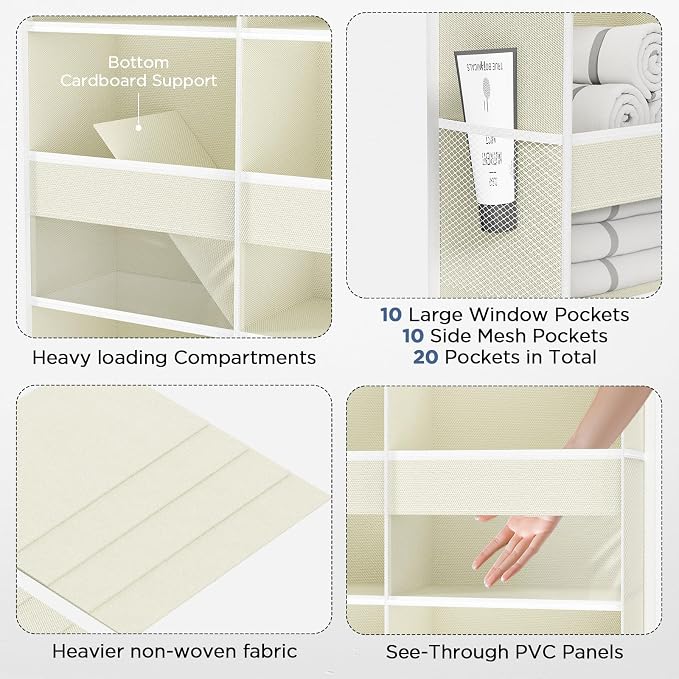 PureSpace 2 Pack 5-Tier Over The Door Organizer with 10 Side Mesh Pockets & Clear Windows, 80 lb Weight Capacity Hanging Storage for Bedroom, Nursery, Kitchen, Organize Toys, Shoes, Diapers(Beige - Image 6