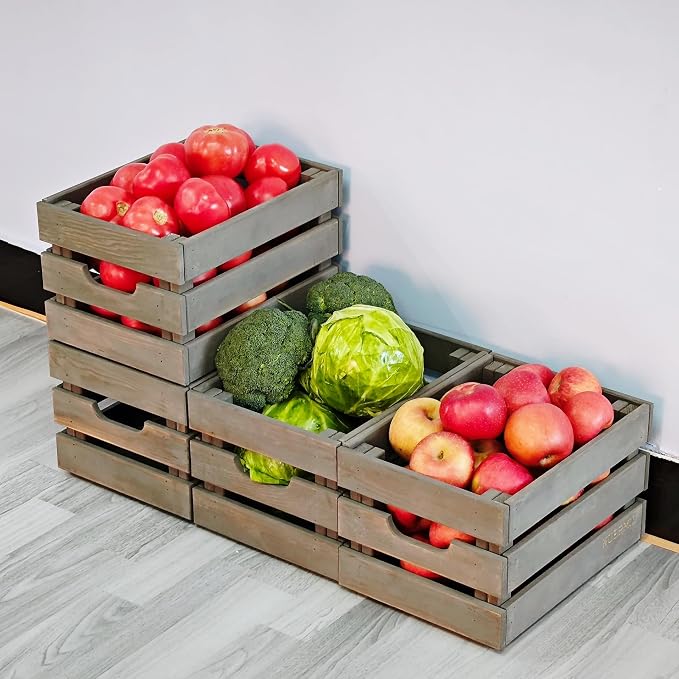Gray Wooden Crates, Set of 4 Rustic Storage Boxes for Home Organization, Tool Box, Wine Carrier, and Camping Supplies, 12.2 Inches. - Image 5