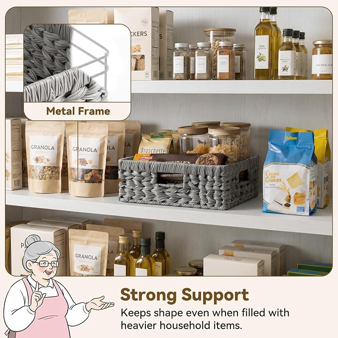 GRANNY SAYS Wicker Baskets for Organizing, Grey Pantry Baskets,1-Pack | Large Shallow Basket,Wicker Storage Baskets for Shelves,Woven Baskets for Storage,Rectangle Basket,Wicker Baskets for Storage - Image 2