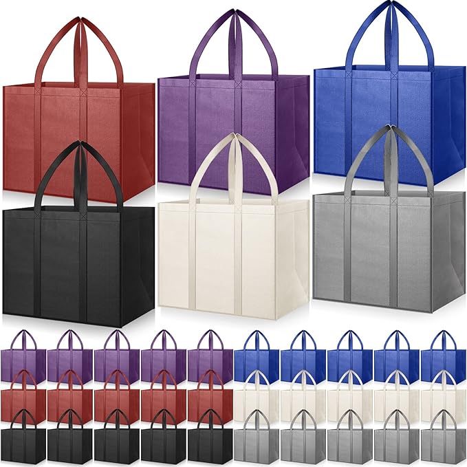 Hillban 30 Pack Large Reusable Shopping Bags Bulk | Heavy Duty Foldable Grocery Bags 16 x 13 x 10 Inch, Washable Portable Storage Totes with Reinforced Handles by Hillban