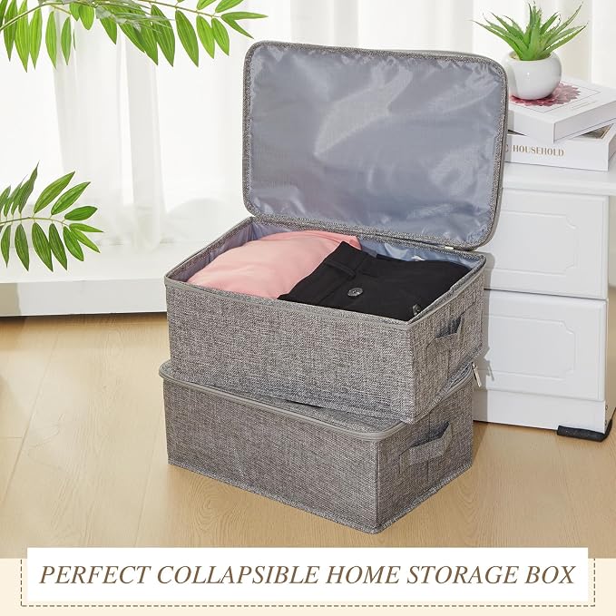 Soaoo 5 Pcs 15 x 10 x 6'' Fabric Storage Bins with Zipper Lids and Handle Rigid Collapsible Washable Wardrobe Storage Boxes Stackable Foldable Closet Organizer Containers Cubes (Gray) - Image 4