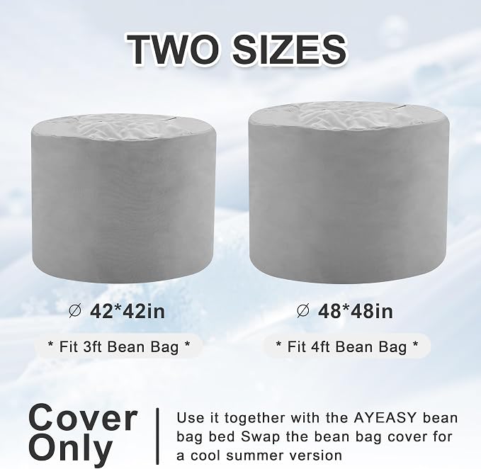 Cooling Bean Bag Cover for Hot Summer (No Filler), Giant Bean Bag Chairs for Stuffed Animals Storage, Large Bean Bag Chair Covers for Adults, Bean Bag Couch Sofa for Toddler/Kids (Grey,4FT) - Image 2